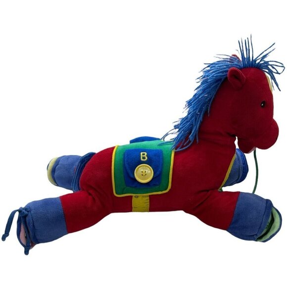 VTG Aurora Baby Red Horse Plush Activity Toy Primary Colors Blue Yarn Hair 90s - Picture 3 of 11